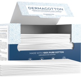 Dermacotton 100% Pure Cotton Face Towels – 80 Count Large Disposable Wash Cloths for Face Washing, Makeup Removal & Acne Care | Ultra Soft, Hypoallergenic & Fragrance-Free