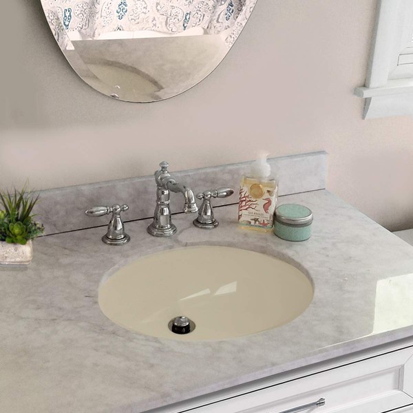 Nantucket Sinks UM-15x12-B 15-Inch by 12-Inch Oval Ceramic Undermount Vanity Sink, Bisque