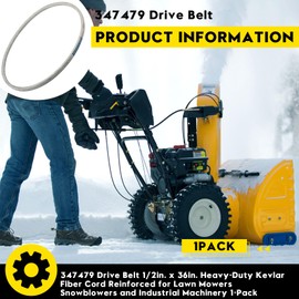347479 Drive Belt 1/2" x 36", Premium Belt Reinforced with Heavy-Duty Kevlar Fiber Cord Reinforced for Lawn Mowers, Snowblowers and Industrial Machinery, 1 Pc