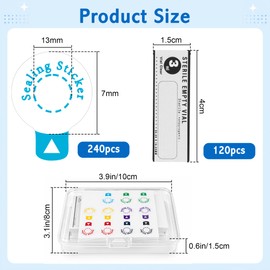 240Pcs 3ml Glass Vials Sealing Stickers with 120Pcs Bottle Label Stickers and Box, Colored Leak-Proof & Self Adhesive Sticker for Aluminum Plastic Caps (for 13mm Cap)