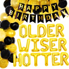 JeVenis Older Wiser Hotter Sign Banner Funny 50h 60th 70th 80th Birthday Party Decorations for Men and Women