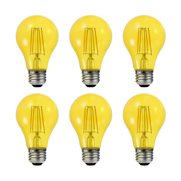 Sylvania LED Yellow Glass Filament A19 Light Bulb, Efficient 4.5W, 40W Equivalent, Dimmable, E26 Medium Base - 6 Pack (41742)