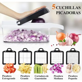 Cortador de Verduras, Picador de Verduras Multifuncional 22en1, Mandolina Rallador de Verduras para Cocina con 12 Cuchillas de Acero Inoxidable y Contenedor, para Frutas, Verduras y Ensaladas (Negro)