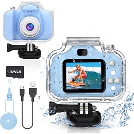 Kids Waterproof Digital Camera Gifts for 6 7 8 9 10 Year Old Action Kids Camera for Age 3-12 Christmas Birthday Gifts Underwater Video Recorder with 32GB SD Card (Sky Blue)
