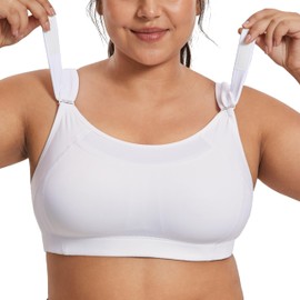 SYROKAN Front Adjustable Sports Bras for Women High Impact Wirefree Comfort No Bounce Support Workout Running Bra White 42DD