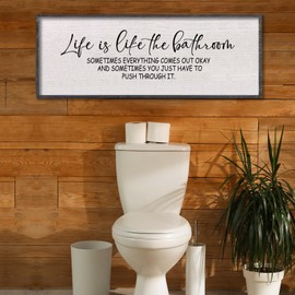 LuZhiQiang Life Is Like The Bathroom Sign Wall Decor 32×12 inchs for Funny Bathroom Wall Art Restroom Toilet Large Laundry Wood Framed Hanging (Black)