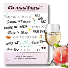 GLASSTATS Pool Party 12+ Dissolvable Drink Markers - Wine Glass Charms - Perfect for Summer Pool Parties - Unique Hostess Gift