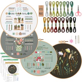 Embroidery Kit,4 Set Embroidery Kit for Beginners,Cross Stitch Kits,Beginner Embroidery Kit for Adults with Embroidery Hoop, Threads and Instructions