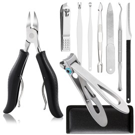 SOUTHMAN Toenail Clippers for Thick & Ingrown Nails Toenail Clippers Kits Stainless Steel Super Sharp Curved Blade Grooming Nail Tool for Man & Women 9Pcs Nail Clippers