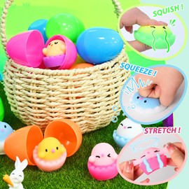 C＆B Prefilled Easter Eggs of Kawaii Chicken Mochi Squishy Toys 12 PCS Sensory Fidget Toys Prefilled Easter Basket Stuffer for Kids Easter Eggs Hunt Fillers and Party Favors, Classroom Prize