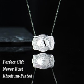 Holylegend Holylegend Initial Letter Pendant Necklaces with Embossed Belt Buckle, Rhodium-Plated,Get 1 Free Chain (G)