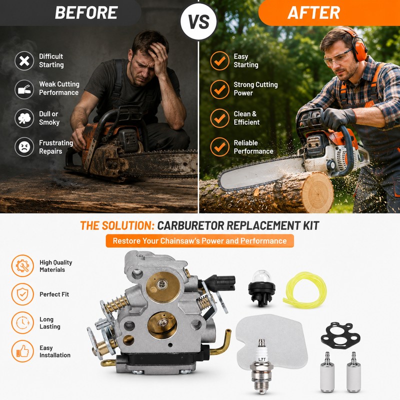 Carburetor Replacement Kit for Husqvarna Chainsaws – Compatible Fuel-Air Repair