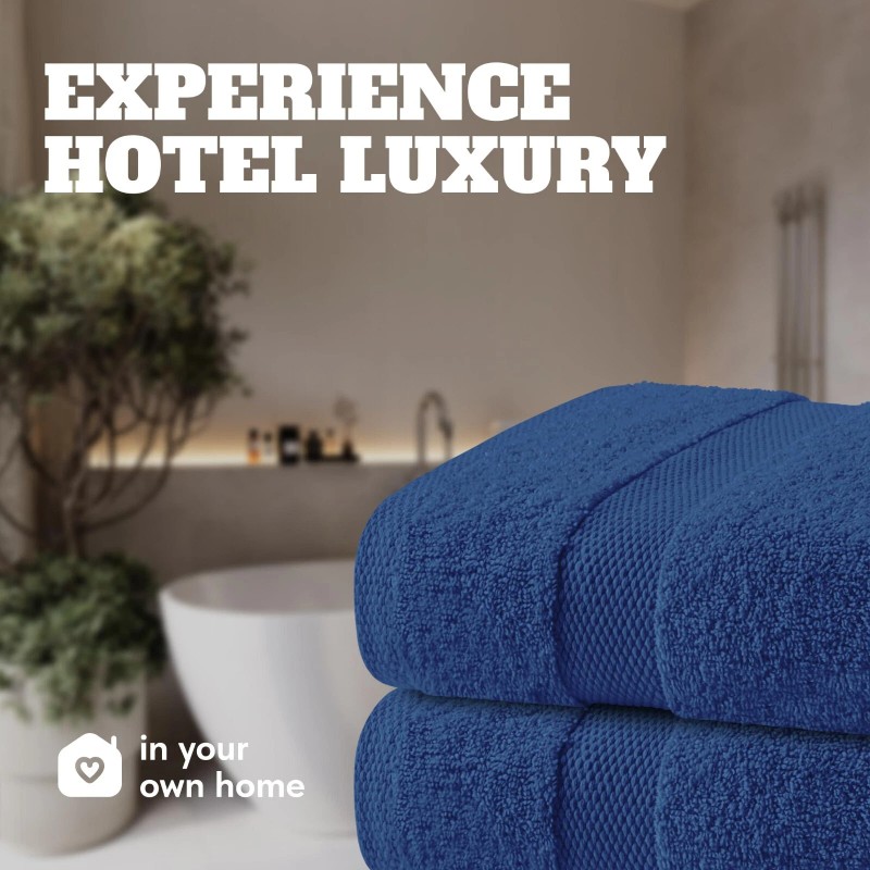 White Classic Bath Towels 27x54 Cotton Navy Blue Super Absorb