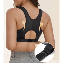 Lemorosy Women's Bra, Without Underwire, Strong Hold, Front Closure, Racerback, Post-Operative Sports, Adjustable Bra, black, 70B