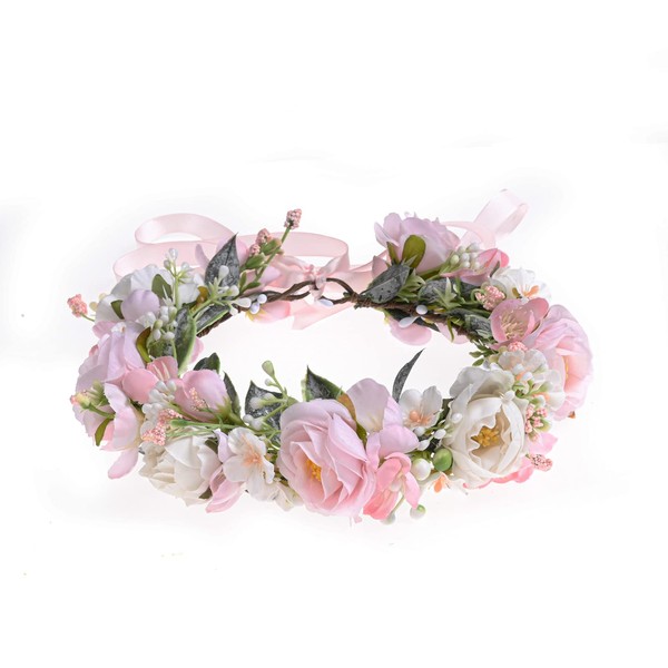 Vividsun Flower Crown Floral Wreath Headband Floral Crown Wedding Festivals Photo Props Headpiece (rose pink/white peony)