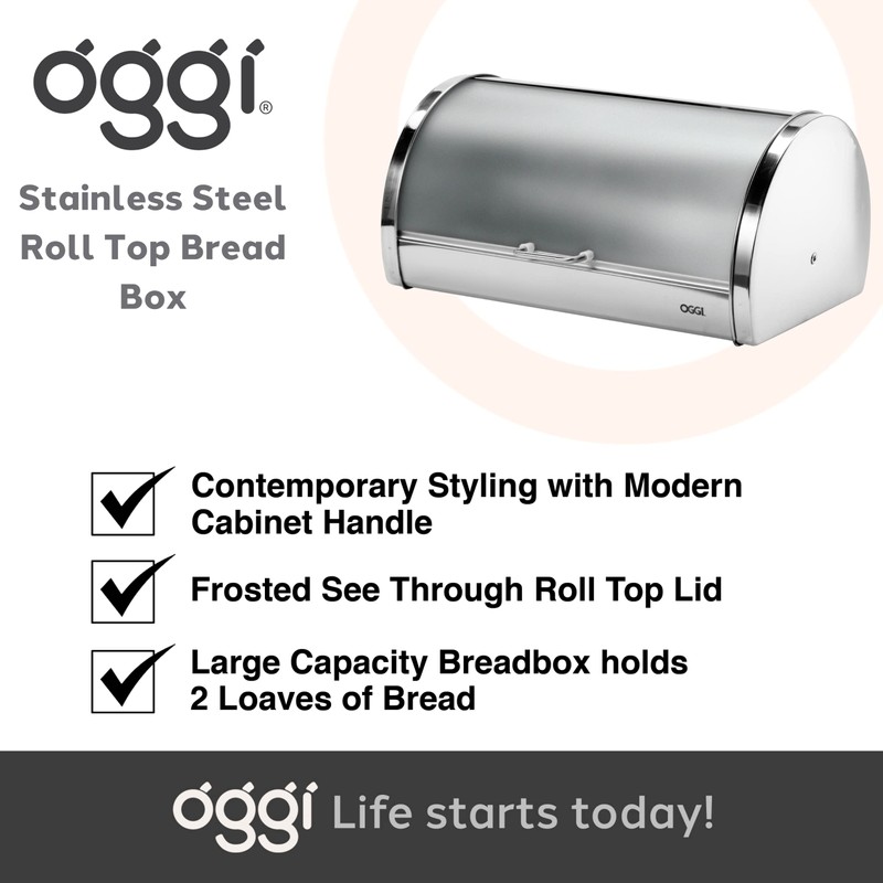 Oggi Stainless Steel Roll Top Bread Box for Kitchen Countertop