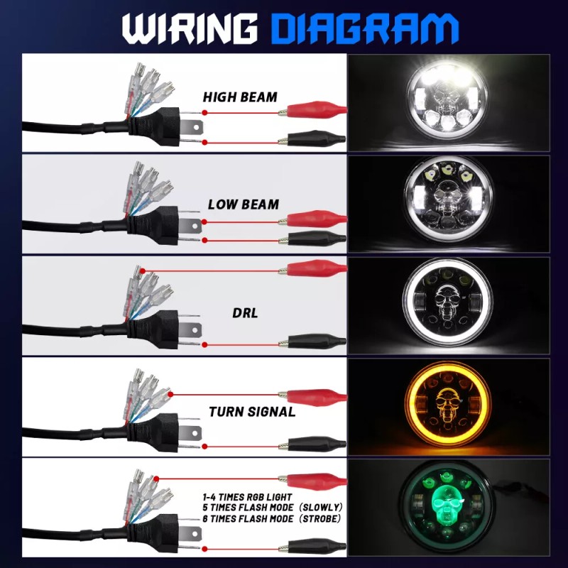 Uni-shine DOT 4PCS 5-3/4 5.75" LED Headlights RGB DRL for