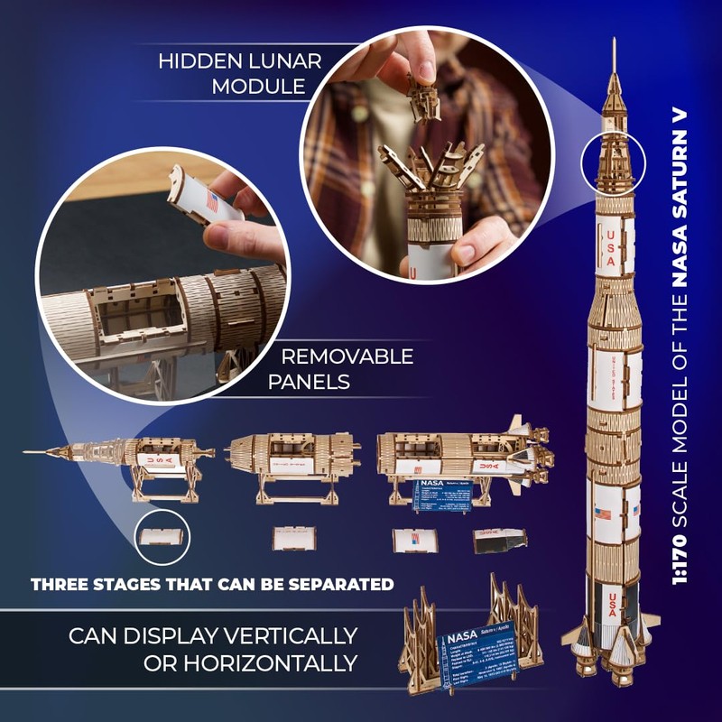 UGEARS NASA Saturn V Model Rocket Kit - Space Ship