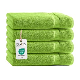 Class 4 Piece Terry Towelling Bath Towel Set | Pack of 4 Bath Towels 70 x 140 cm | Terry Quality 500 g/m² | 100% Cotton with Border | Plain Apple Green