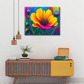 Adult Paint by Number Kits Floral, Blooming Floral Paint by Numbers DIY Paint by Numbers Kit for Adults, Abstract Colourful Natural Flower Acrylic Paint on Canvas, Home Decor, 16 x 20 Inches, without