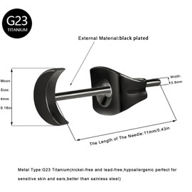 Tiny Titanium Earrings for Sensitive Ears Hypoallergenic Black Moon Earrings Stud Nickel-Free Earrings Women Girls Earring Simple 4mm Flat Stud earrings, Titanium, No Gemstone