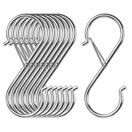 VIPITH S-Shaped Hooks, Large, S-Hooks, No Falling, Silver, Set of 10 (9 cm x 10 pcs), Drop Prevention, For Kitchens, Bathrooms