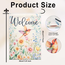 Spring Garden Flag, 12x18 Inch Double Sided Welcome Spring Flags Sign Hummingbird Colorful Flowers Seasonal Summer Flag for Yard Farmhouse Holiday Outside Outdoor Decorations