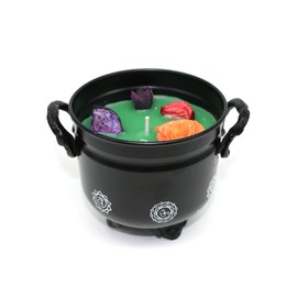 SOUL STICKS 4 Metal Cauldron Amber Patchouli Scented Candle with Dried Flowers with Handle Reusable for Spells, Smudging, Rituals & Blessings (7 Chakras)