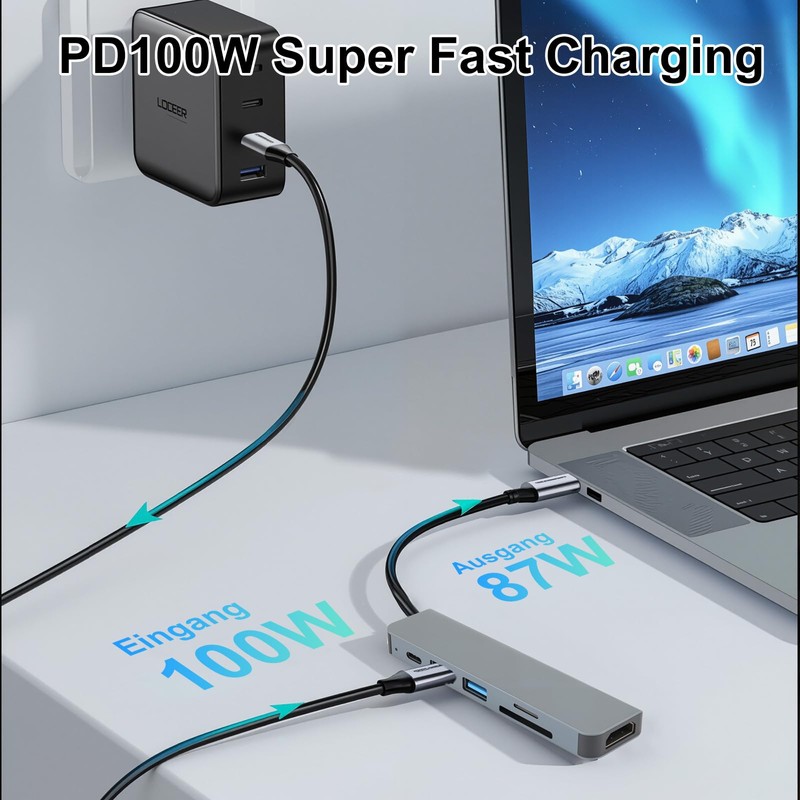USB C Hub, PD100W, 4K HDMI, 3 x USB A,