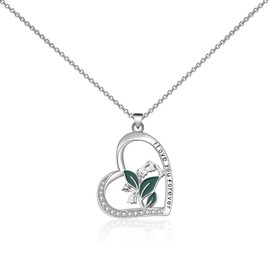 FEELMEM May Lily Of The Valley Flower Gift Love You Forever Birth Flower Pendant Necklace for Women Lily Of The Valley Gift