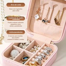 12PCS Mini Organizadora de Joyero de Viaje,10x10x5cm Organizador de Joyas Portátil,Organizador de Joyeria Impermeable de Cuero,Portátil Alhajeros de PU para Anillos,Pendientes,Collares(Rosa)
