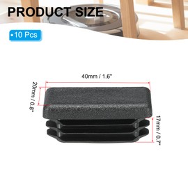 PATIKIL Rectangle Plastic Hole Plugs 0.8x0.7inch, 10 Pack Tubing Insert End Cap for Rectangle Metal Tubing Furniture Chair Leg Fence Post Pipe, Black