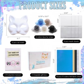 J6&H6 DIY Therian DIY Mask Kit for Beginners Including Cat Mask,Felt Fabric Sheet, Faux Fur and Plastic Mesh Sheet for Carnival Masquerade Cosplay Party（Blue）