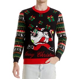 Runhit Ugly Christmas Sweater Men Funny Sport Crew Neck Long Sleeve Classic Knitted Pullover - Speed Skating Santa