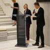 DigDozer Acrylic Podium Stand with Storage Shelf,Segmented Black Lecterns &