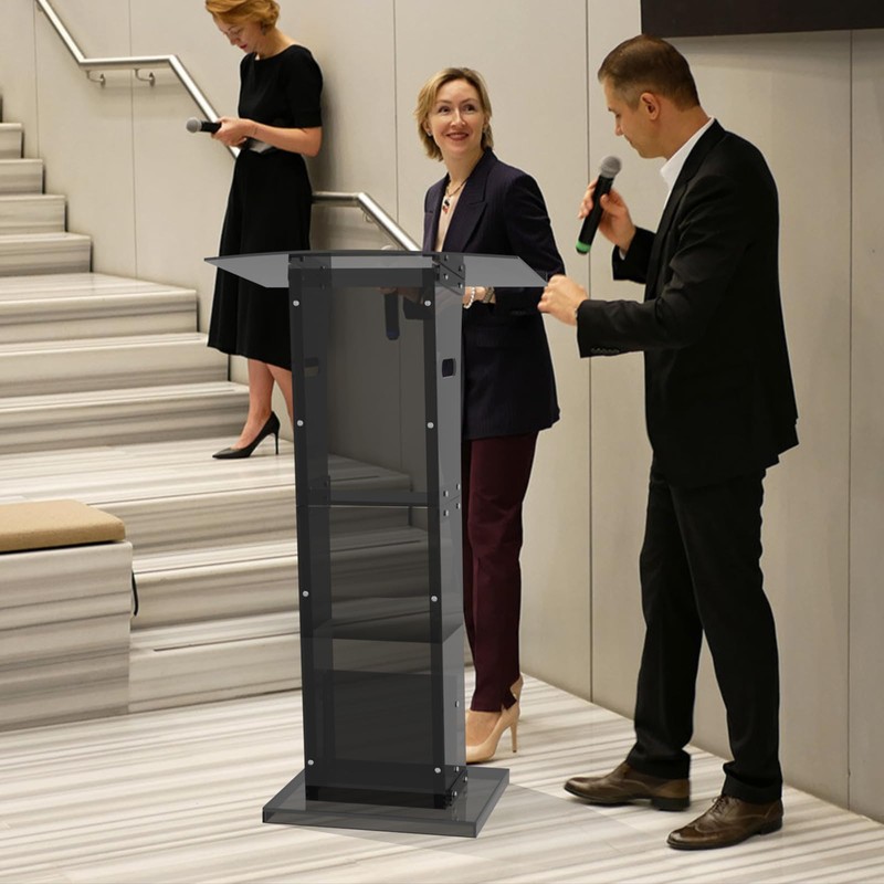 DigDozer Acrylic Podium Stand with Storage Shelf,Segmented Black Lecterns &