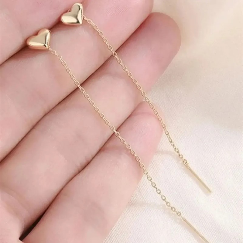 Aretes Corazón Largos Para Mujer Acero Inoxidable Regalos