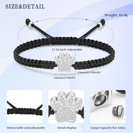 QGJNSGC Cremation Bracelet for Pets Ashes Cat/Dog Paw Pendant Bangle Memorial Urn Rope Bracelet Jewelry (Silver)