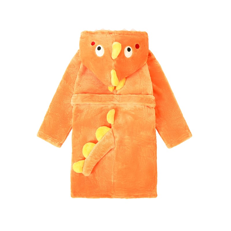 LOLANTA Children's Fleece Dinosaur Bathrobe Plush Hooded Bathrobe for 1-8