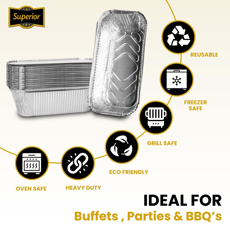 Superior Foil Containers with Lids – 1.5 Litre Sturdy Deep