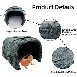 BNOSDM Large Reptile Hideout, Tortoise Hide, Bearded Dragon Hideout Cave Shelter, Resin Turtle Basking Platform, Reptiles Habitat Decor Tank Accessories for Lizards Geckos Snakes Chameleons Frogs