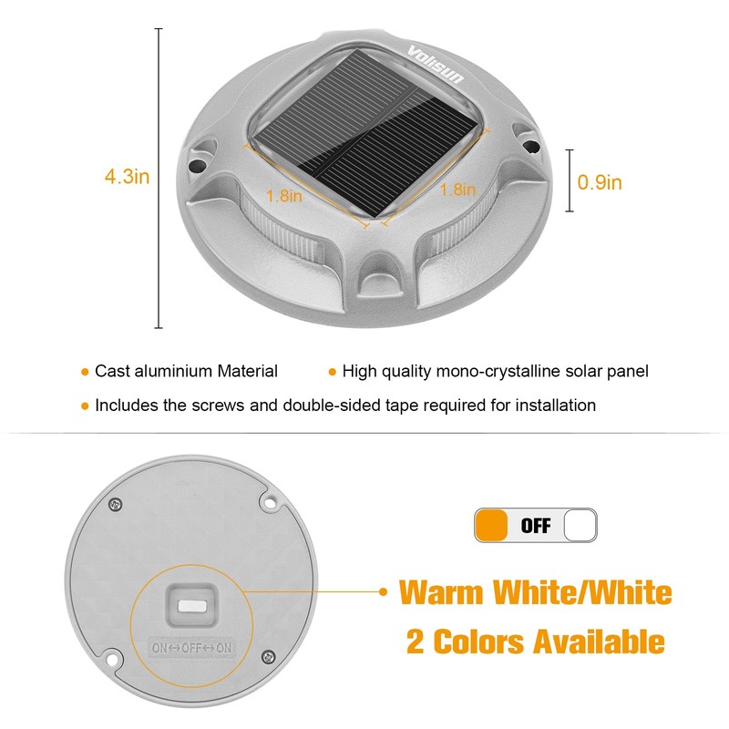 VOLISUN Solar Driveway Dock Marine Lights 8-Pack,2 Colors in 1,Outdoor