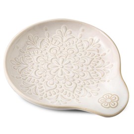 Howise Farmhouse Ceramic Spoon Rests Holder for Kitchen Counter Stove Top (White-A2)