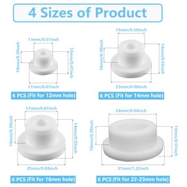 Bathtub Jet Covers 24 PCS Silicone Hole Plug Waterproof Tube Plugs White 4 Sizes Bathtub Plug Fit for 12mm 14mm 16mm 22-23mm Bathtub Hole