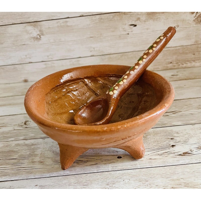 Unbranded Molcajete Mexicano con Cuchara De Barro Mexicano Terra Cota