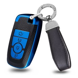 ontto Car Key Fob Cover Keyring fit for Ford Fusion Mustang Explorer EcoSport Edge S-Max Ranger Mondeo F150 F250 Key Case TPU Smart Key Shell Holder Bag Keychain Protector Accessories 4 Buttons Blue