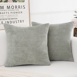 Yonous Corduroy Cushion Covers, Soft Square Decorative Throw Pillow Home Decor for Living Room Couch Bed Sofa, Set of 2 Pack, Silver Grey, 50x50 CM / 20x20 Inch