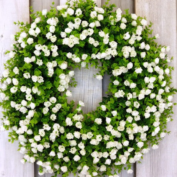 Mrinb Spring Wreath for Front Door, 40CM Spring and Summer Wreath with Colorful Flower And Eucalyptus Leaves Floral Wreath Indoor Outdoor Decorations for Home Wall Door Decor