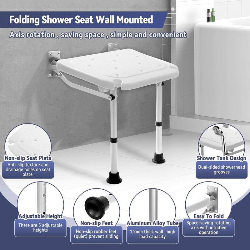 TYYIHUA Folding Shower Seat Wall Mounted, Foldable Shower Bench Shower