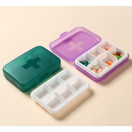 Pill Box Weekly, Portable Pill Organiser 6 Compartment, Daily Pill Box Organiser 6 Day，Holds Medication, Health Products or Small Accessories，Organiser Box Fit Easily Into a Pocket or Bag (Purple)